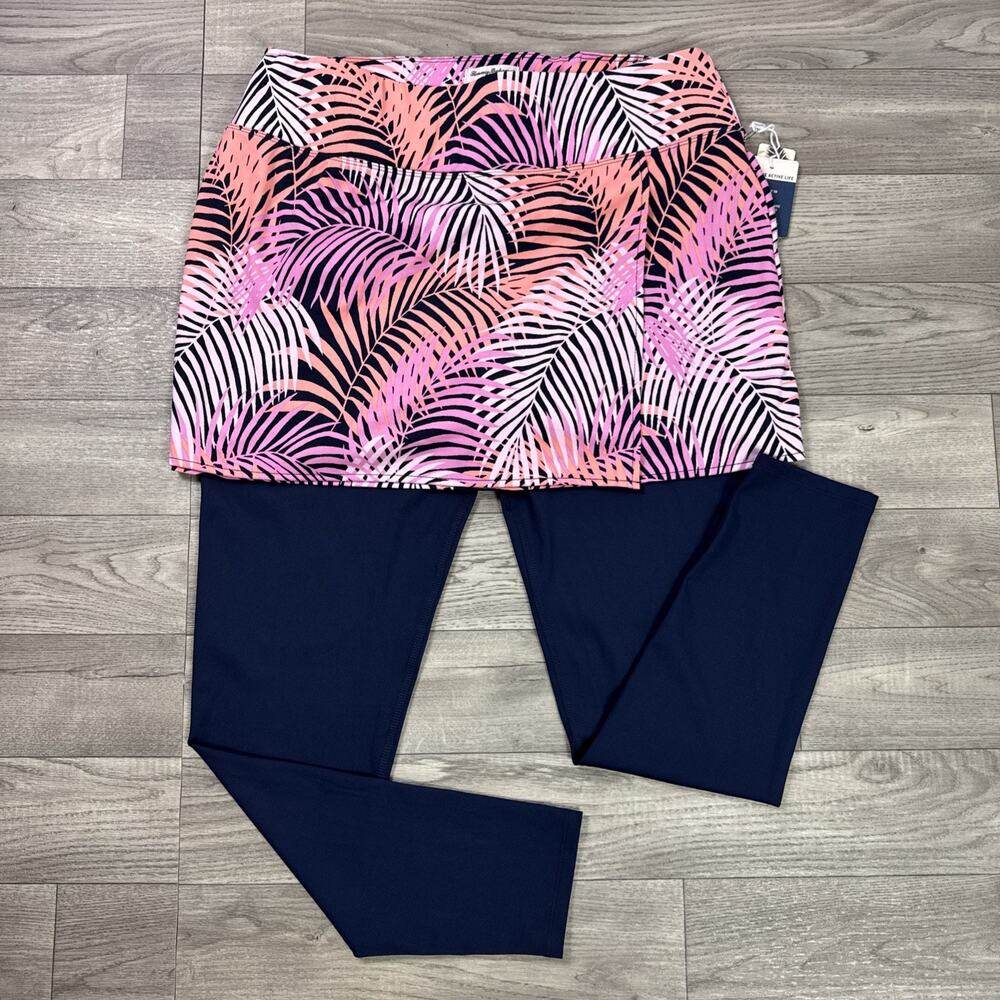 Tommy Bahama Everyday Active Skort Leggings Combo Navy Blue Leaf Print sz L